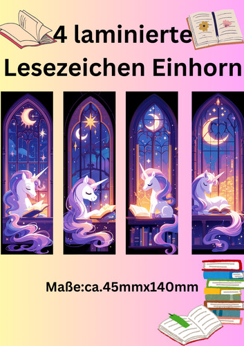Lesezeichen 4er set einhorn - lesezeichen,